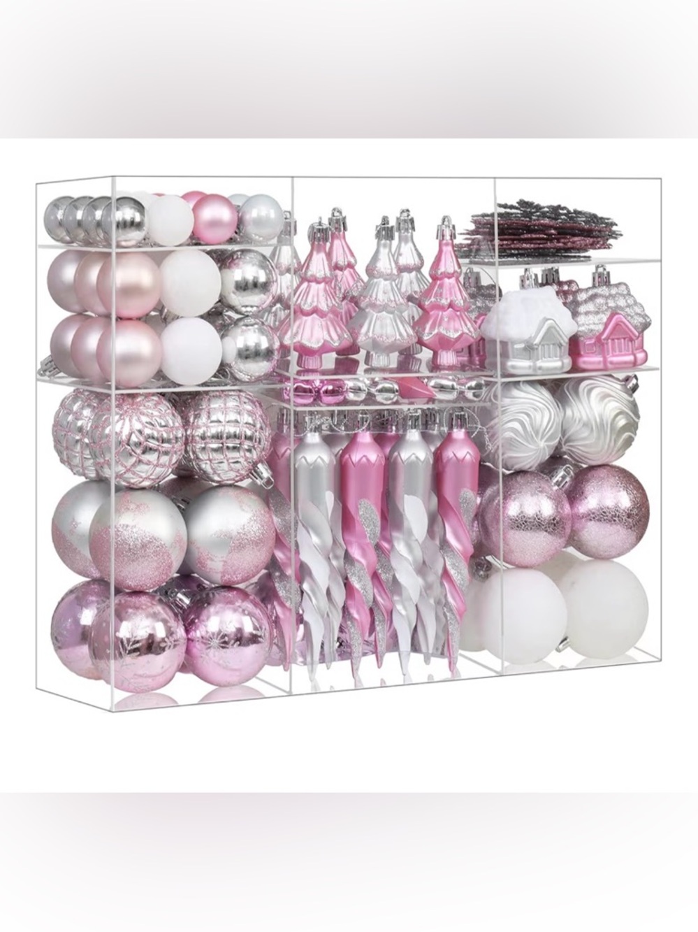 124Ct Pink and White Christmas Ornaments Set